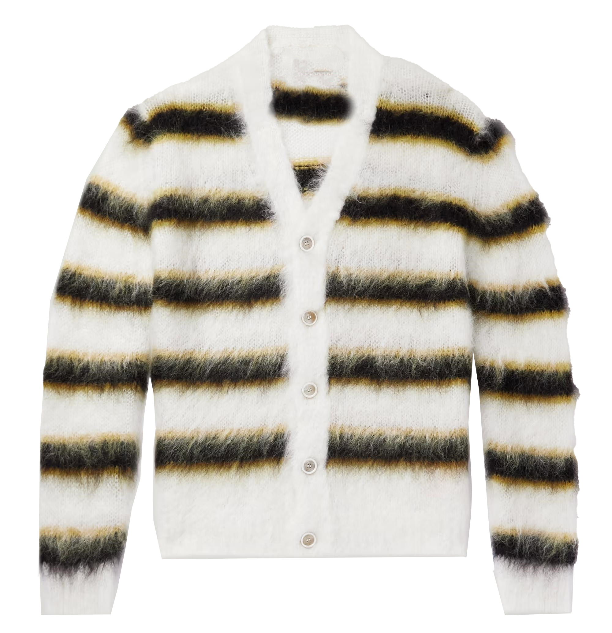 OEM ODM Women's Striped Mohair Cardigan with V-Neck and Button Closure
