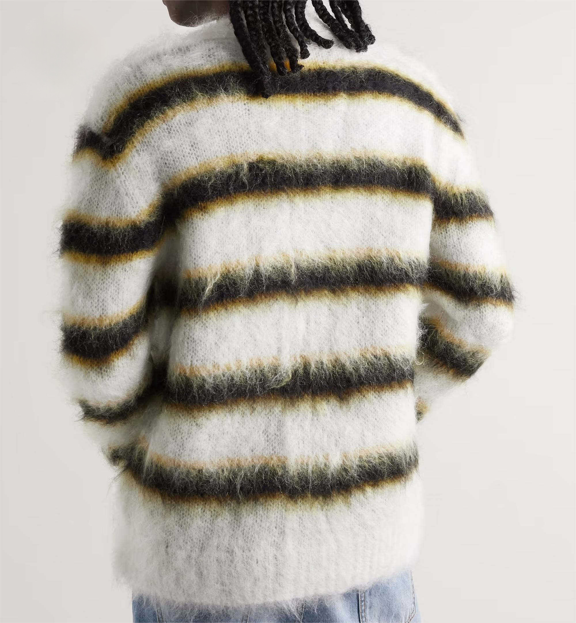 OEM ODM Women's Striped Mohair Cardigan with V-Neck and Button Closure