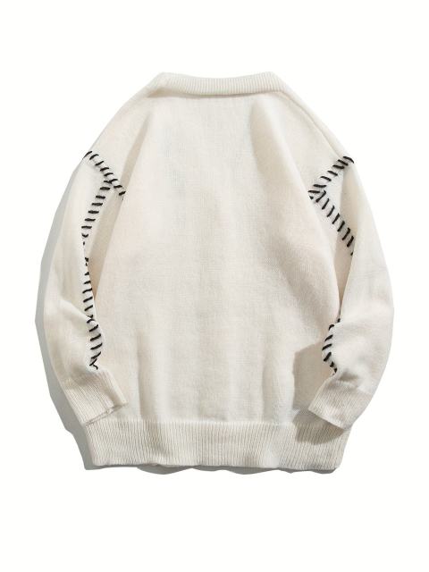 OEM ODM Women's White V-Neck Cardigan with Black Stitch Detail