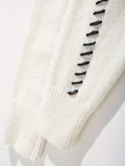 OEM ODM Women's White V-Neck Cardigan with Black Stitch Detail