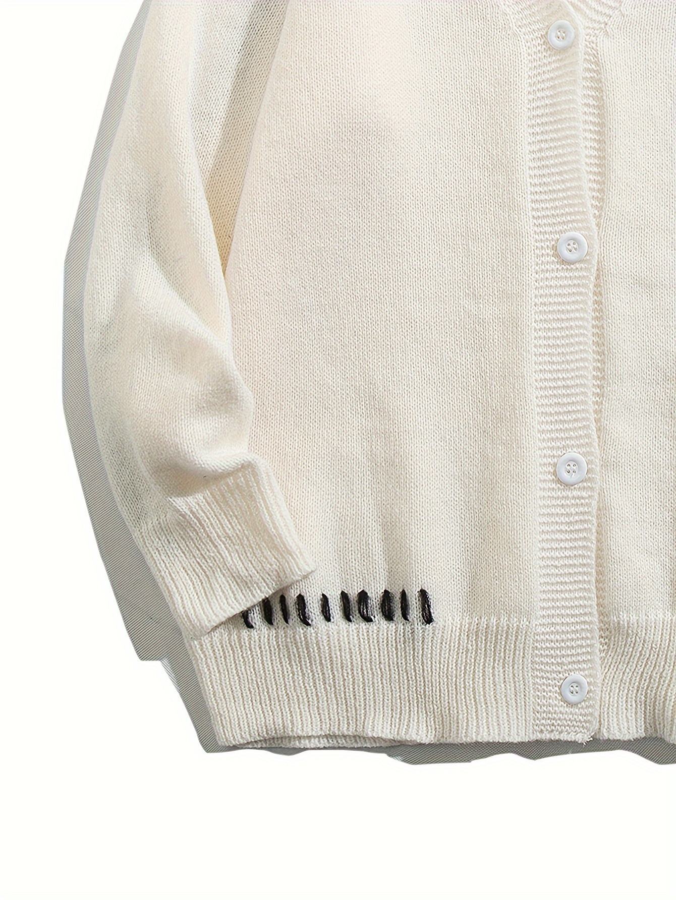 OEM ODM Women's White V-Neck Cardigan with Black Stitch Detail