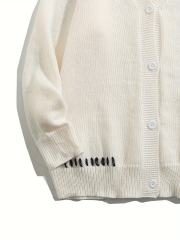 OEM ODM Women's White V-Neck Cardigan with Black Stitch Detail
