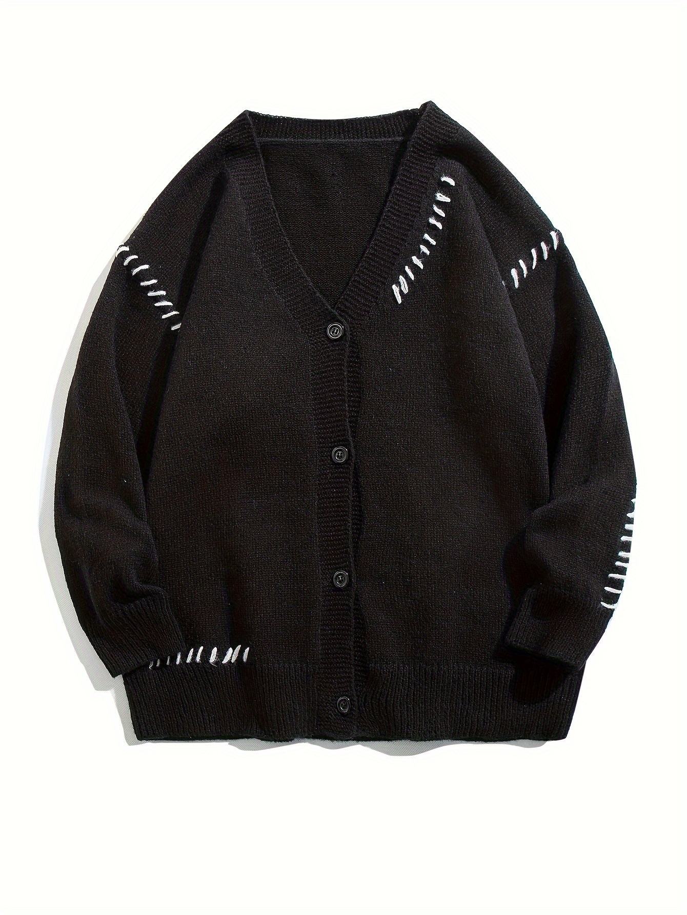OEM ODM Women's White V-Neck Cardigan with Black Stitch Detail