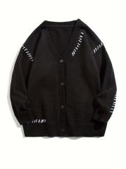 OEM ODM Women's White V-Neck Cardigan with Black Stitch Detail
