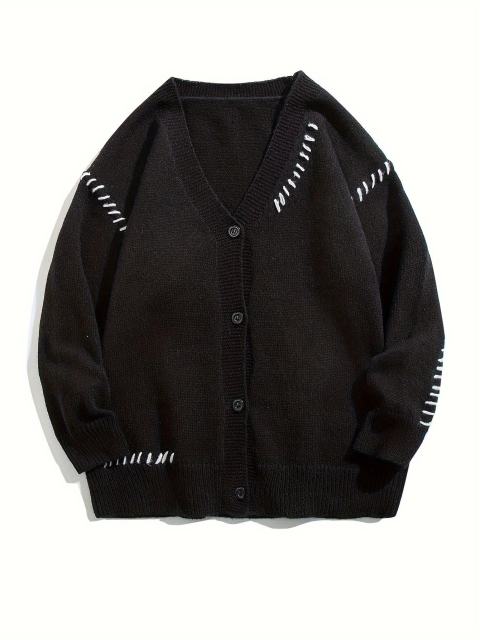 OEM ODM Women's White V-Neck Cardigan with Black Stitch Detail