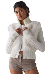 Wholesale Women's White Faux Fur Zip-Up Cardigan
