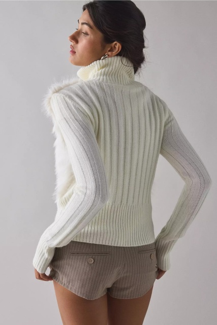 Wholesale Women's White Faux Fur Zip-Up Cardigan