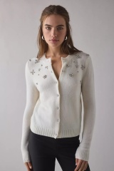 Customized Women's White Beaded Cardigan