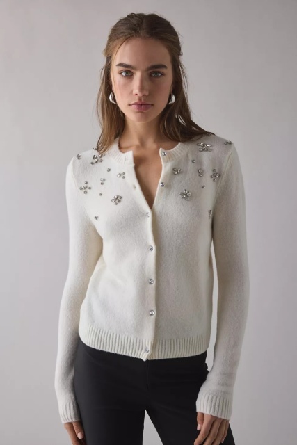 Customized Women's White Beaded Cardigan