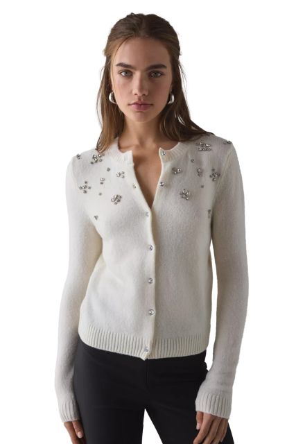 Customized Women's White Beaded Cardigan