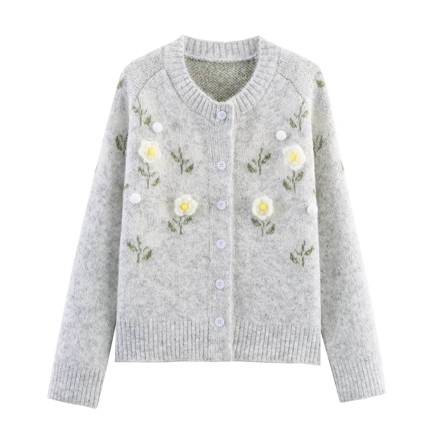 Factory Direct Women's Gray Floral Embellished Cardigan