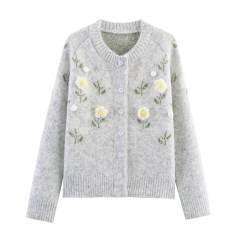Factory Direct Women's Gray Floral Embellished Cardigan