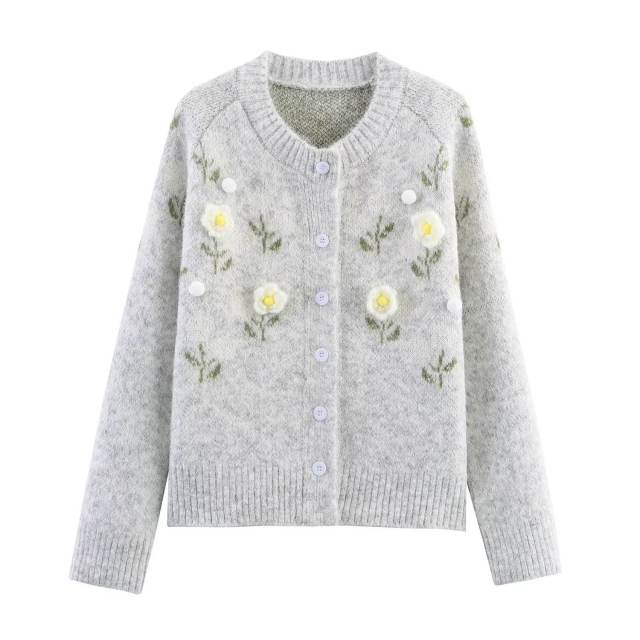 Factory Direct Women's Gray Floral Embellished Cardigan