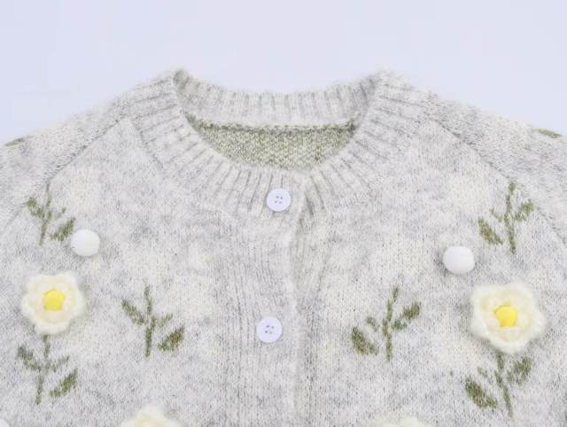 Factory Direct Women's Gray Floral Embellished Cardigan