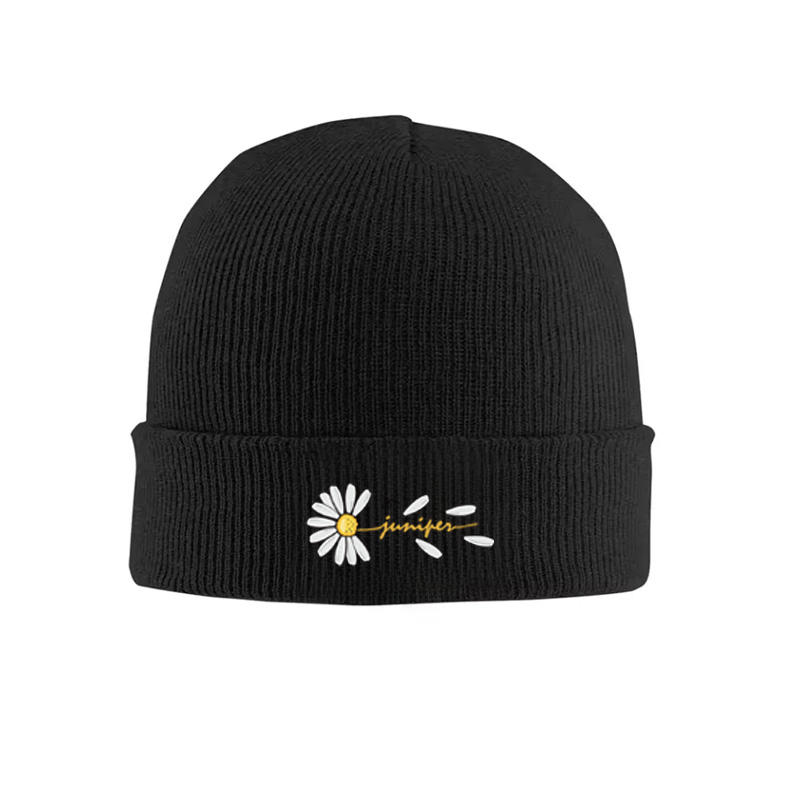 Made-to-order Juniper Black Daisy Embroidered Beanie