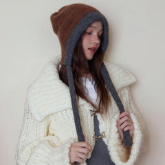 OEM ODM Women's White Chunky Knit Cardigan with Blue Hood