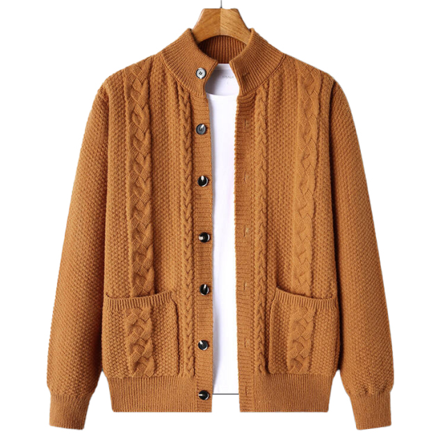 Factory Direct Cable Knit Cardigan with Button Front and Pockets – Cozy Fall & Winter Sweater