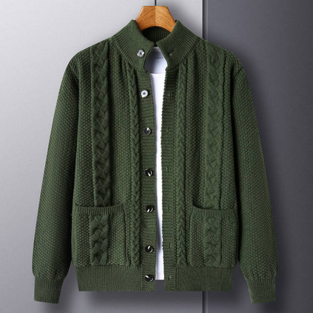 Factory Direct Cable Knit Cardigan with Button Front and Pockets – Cozy Fall & Winter Sweater