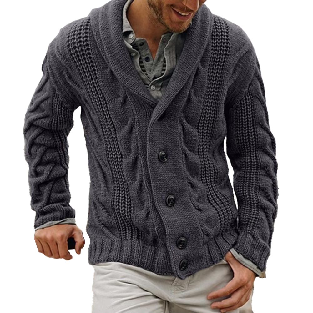 Customized Men's Shawl Collar Cable Knit Cardigan with Button Front – Cozy Sweater Jacket