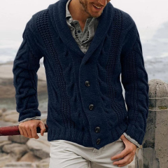 Customized Men's Shawl Collar Cable Knit Cardigan with Button Front – Cozy Sweater Jacket