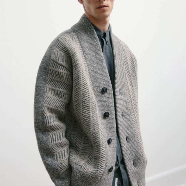 OEM ODM Herringbone Knit Cardigan with Shawl Collar and Button Front – Classic Men's Sweater