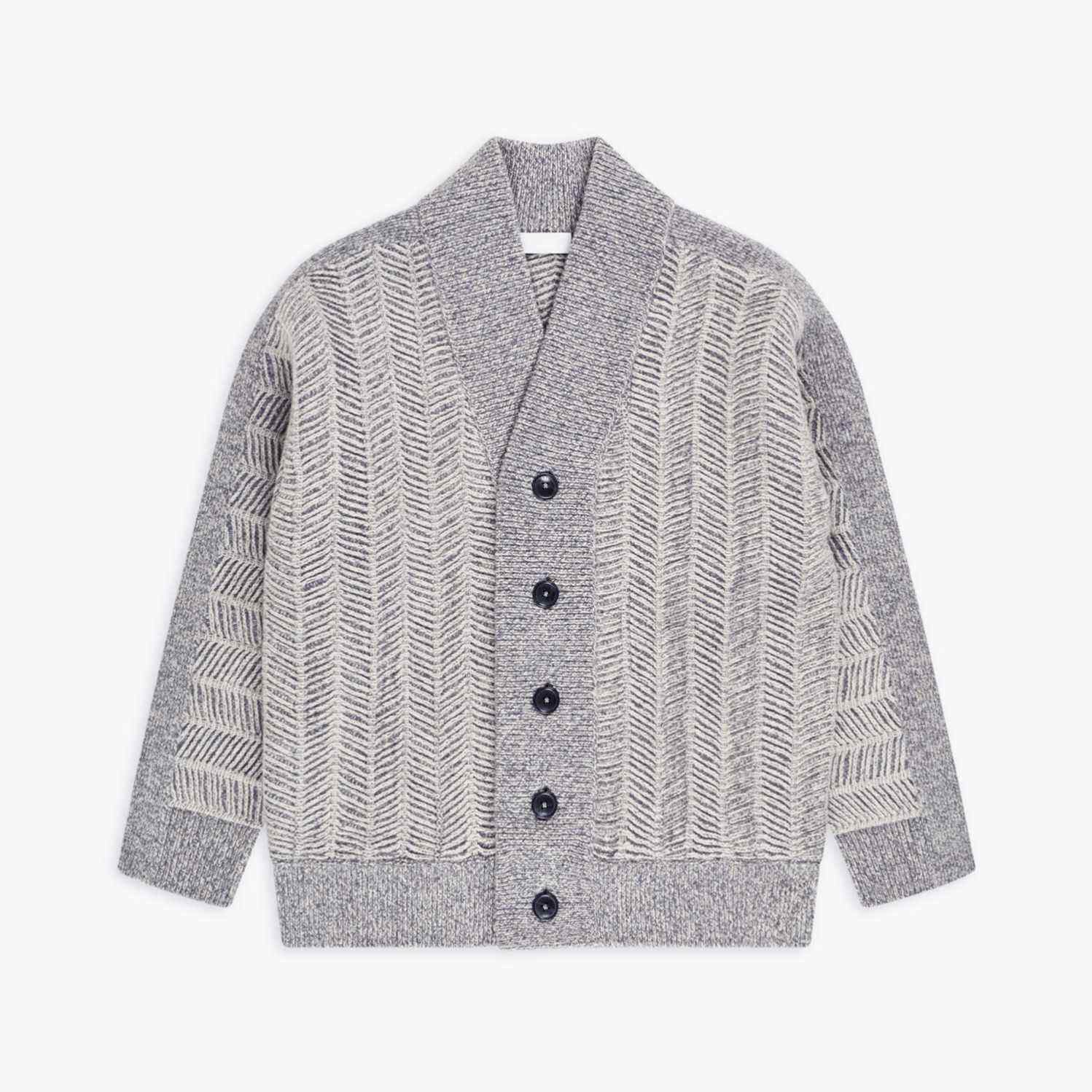 OEM ODM Herringbone Knit Cardigan with Shawl Collar and Button Front – Classic Men's Sweater