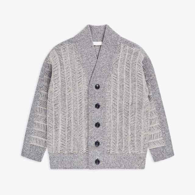OEM ODM Herringbone Knit Cardigan with Shawl Collar and Button Front – Classic Men's Sweater