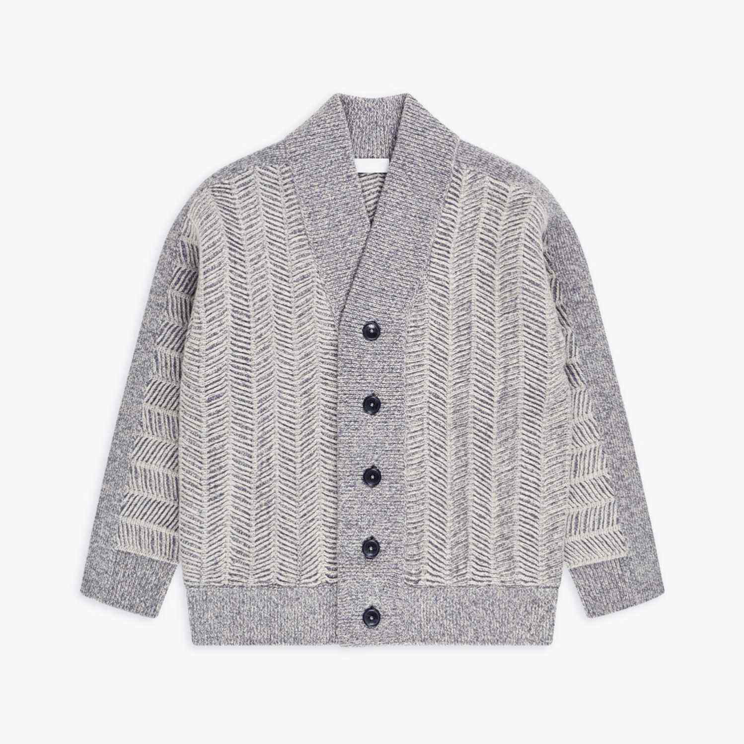 OEM ODM Herringbone Knit Cardigan with Shawl Collar and Button Front – Classic Men's Sweater