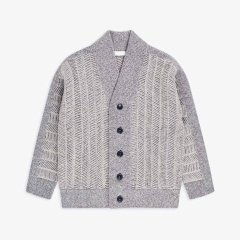 OEM ODM Herringbone Knit Cardigan with Shawl Collar and Button Front – Classic Men's Sweater