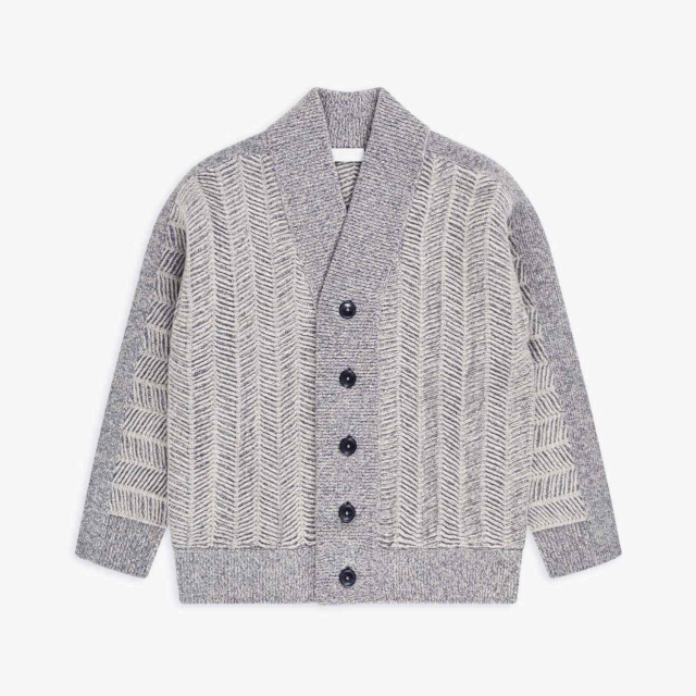 OEM ODM Herringbone Knit Cardigan with Shawl Collar and Button Front – Classic Men's Sweater