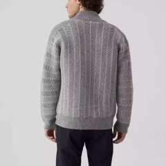 OEM ODM Herringbone Knit Cardigan with Shawl Collar and Button Front – Classic Men's Sweater