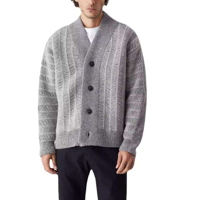 OEM ODM Herringbone Knit Cardigan with Shawl Collar and Button Front – Classic Men's Sweater