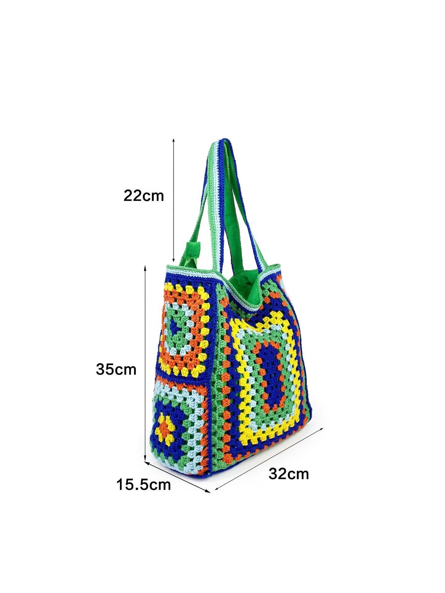 Made-to-order Colorful Crocheted Granny Square Tote Bag – Multi-Color Handmade Beach Bag