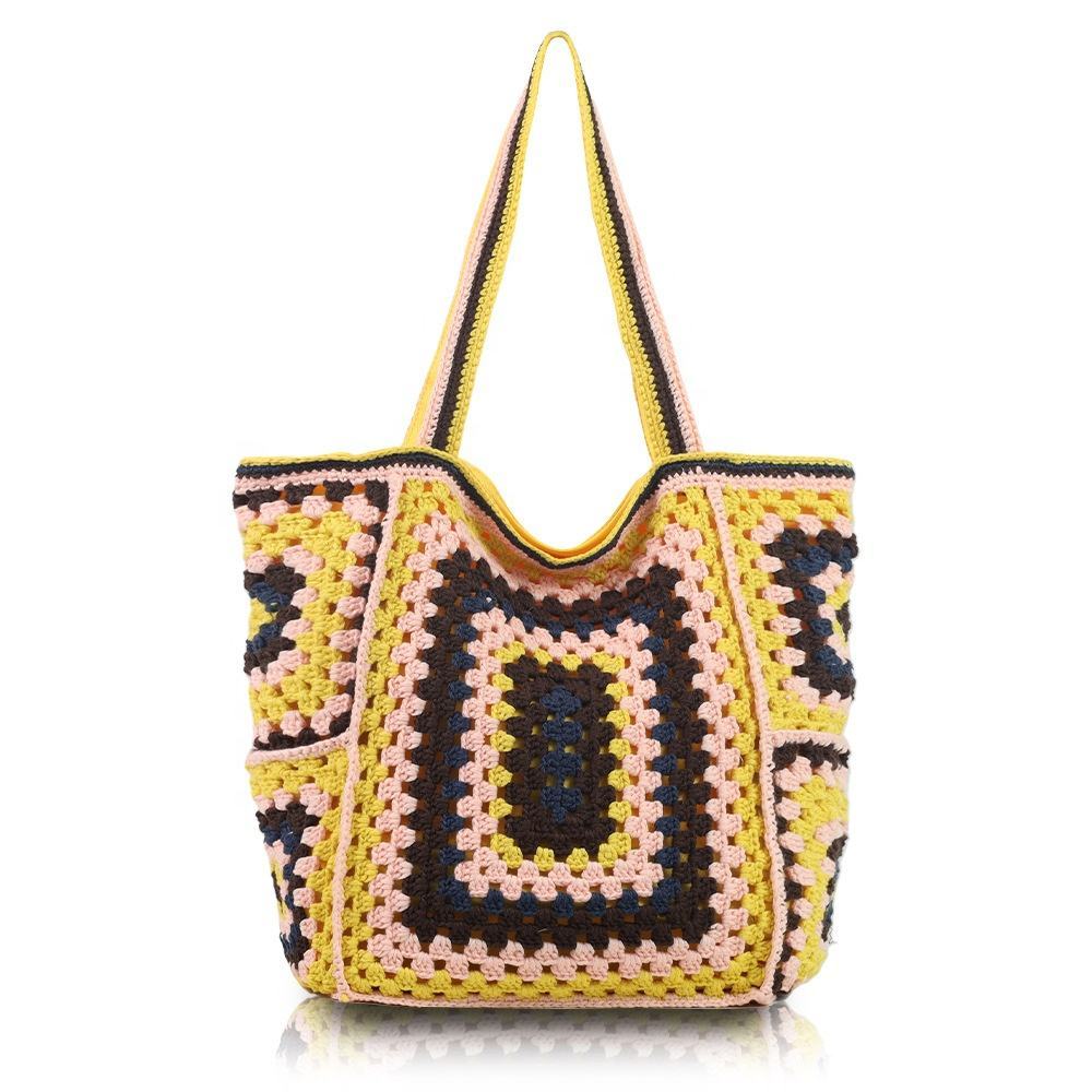 Made-to-order Colorful Crocheted Granny Square Tote Bag – Multi-Color Handmade Beach Bag