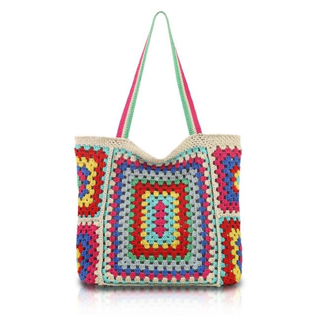 Made-to-order Colorful Crocheted Granny Square Tote Bag – Multi-Color Handmade Beach Bag