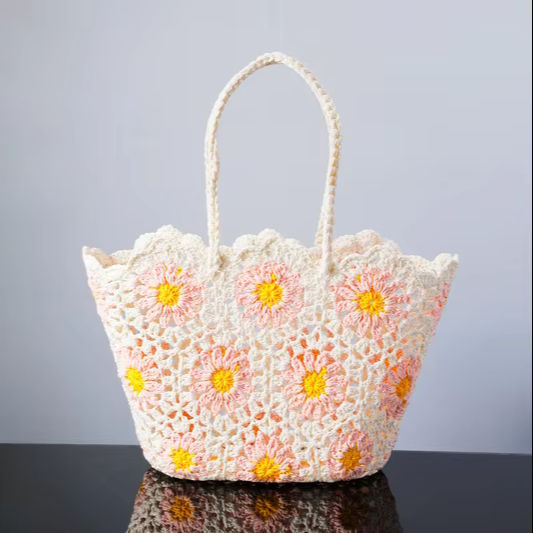 Made-to-order Sunflower Crochet Tote Bag – Handmade Eco-Friendly Beach Bag