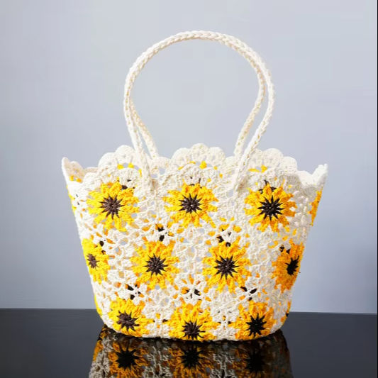 Made-to-order Sunflower Crochet Tote Bag – Handmade Eco-Friendly Beach Bag