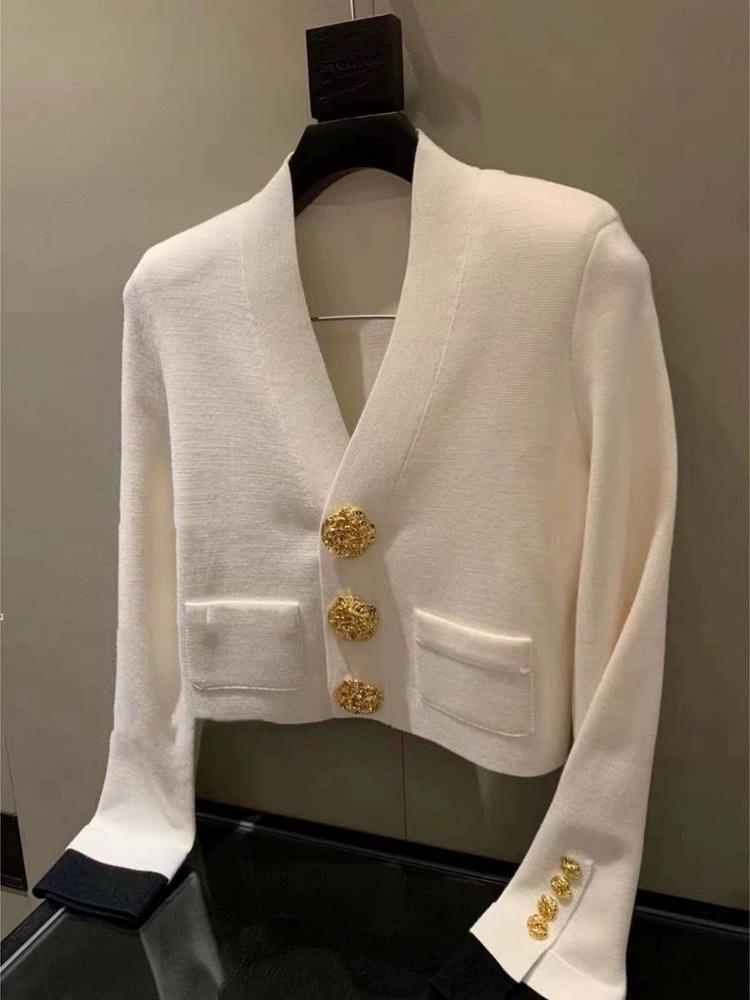 Factory Direct Black Blazer with Gold Flower Buttons – Elegant Women's Cropped Jacket