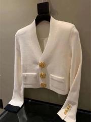Factory Direct Black Blazer with Gold Flower Buttons – Elegant Women's Cropped Jacket