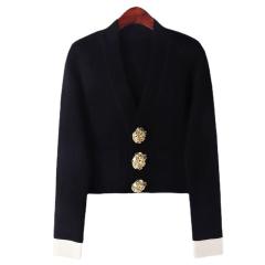 Factory Direct Black Blazer with Gold Flower Buttons – Elegant Women's Cropped Jacket