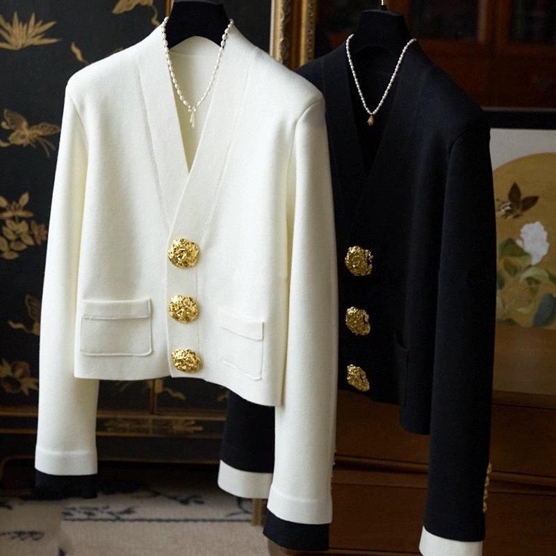 Factory Direct Black Blazer with Gold Flower Buttons – Elegant Women's Cropped Jacket