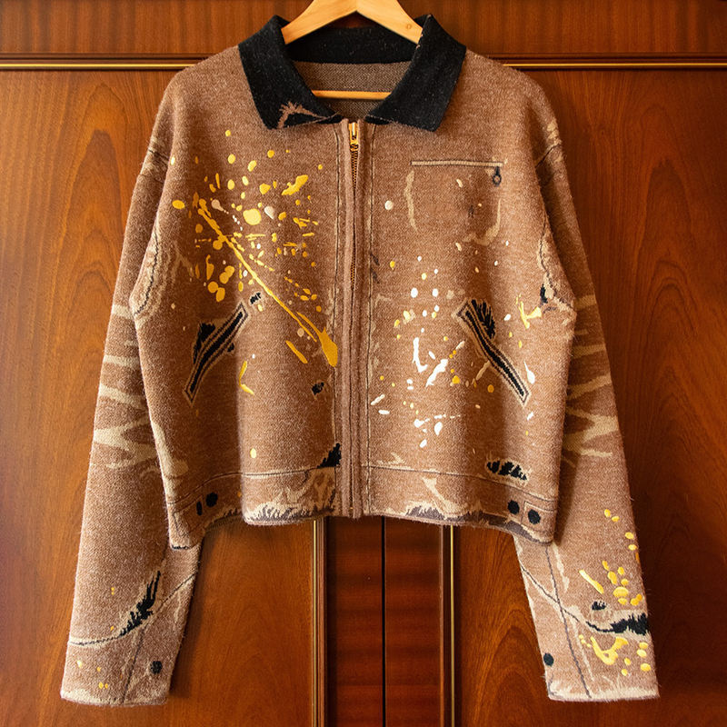 Artistic Splash Print Zip-up Jacket for Men