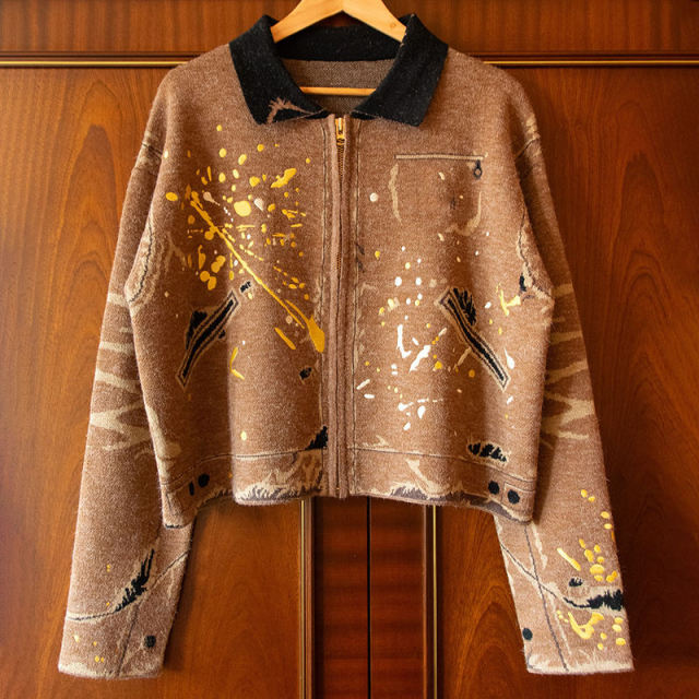 Artistic Splash Print Zip-up Jacket for Men