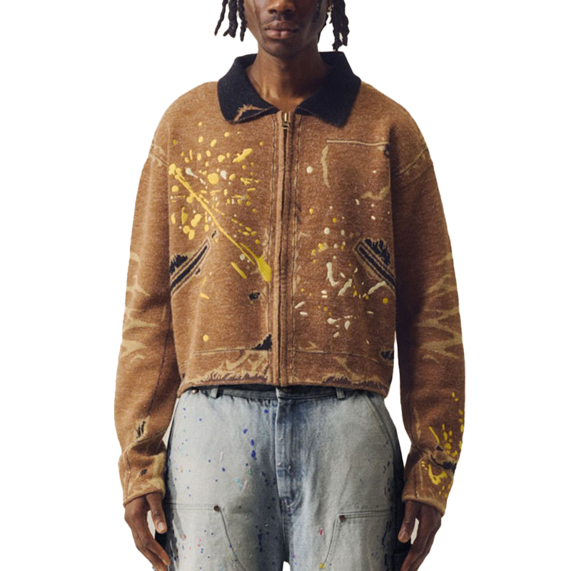 Artistic Splash Print Zip-up Jacket for Men