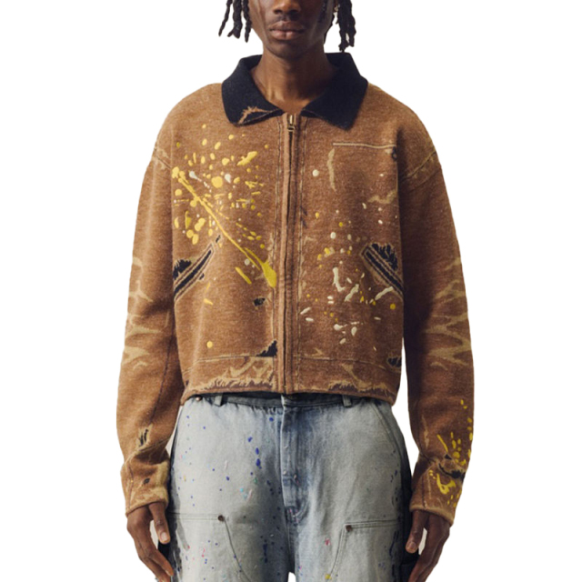 Artistic Splash Print Zip-up Jacket for Men