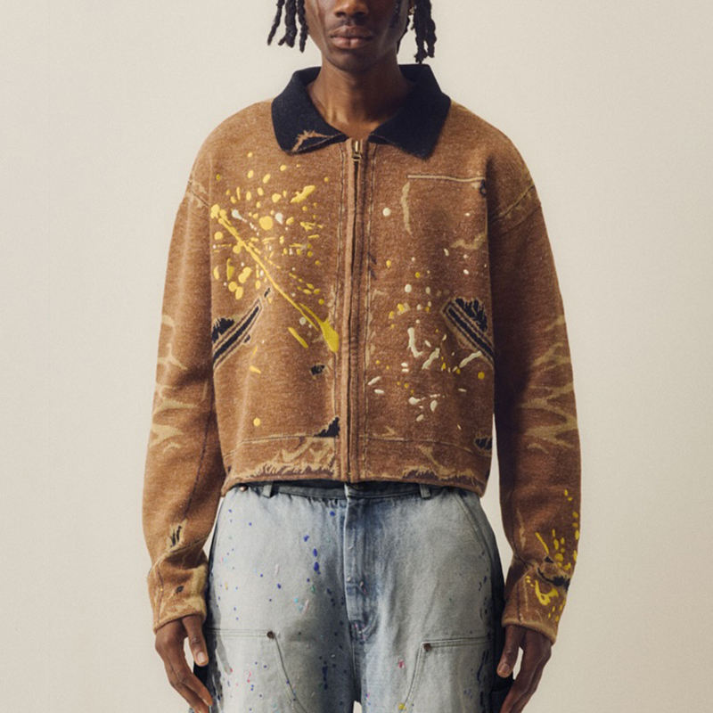 Artistic Splash Print Zip-up Jacket for Men