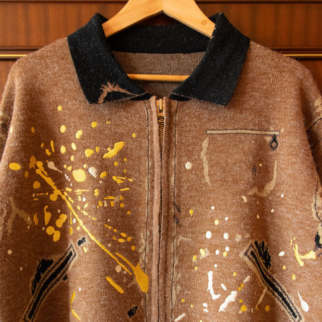 Artistic Splash Print Zip-up Jacket for Men