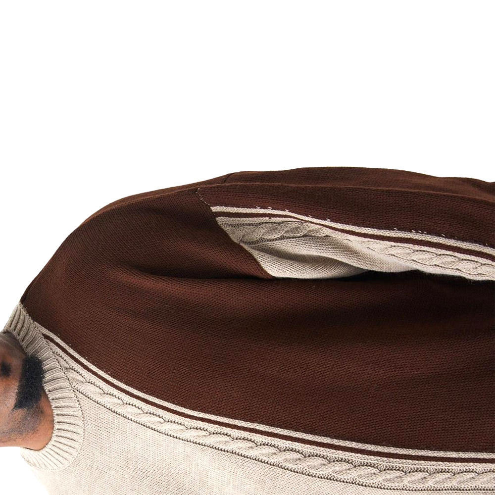 Wholesale Men's Color Block Cable Knit Sweater - Brown & Beige