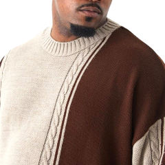 Wholesale Men's Color Block Cable Knit Sweater - Brown & Beige