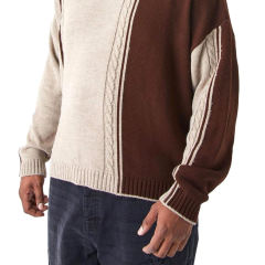 Wholesale Men's Color Block Cable Knit Sweater - Brown & Beige